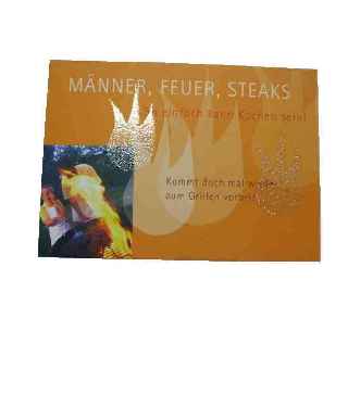 Postkarte - Männer,Feuer,Steaks