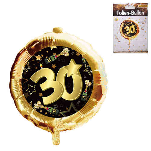 Folien Ballon Zahl 30, gold/schwarz