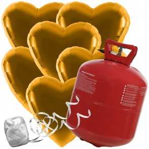 Heliumset für 15 Folienballons - Herz - Gold