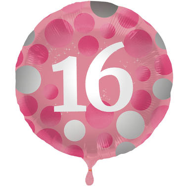 Ballon Glossy Happy Birthday 16, pink