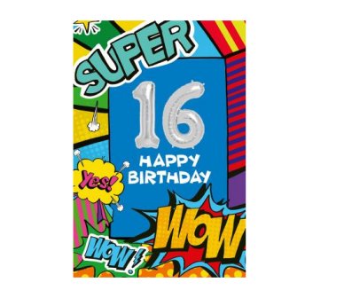 Zum 16.Geburtstag - Glückwunschkarte mit Ballon