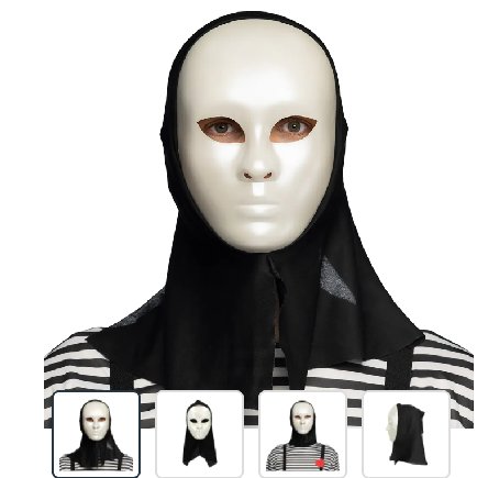 Maske Pantomime mit Kapuze, weiß Maske Pantomime mit Kapuze, weiß