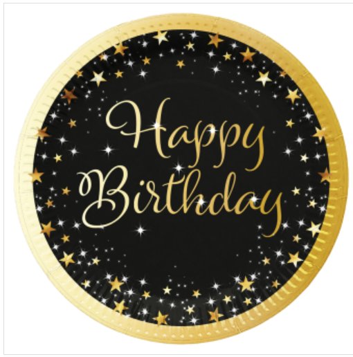 Geburtstag Teller Starlight, gold - 8 Stück