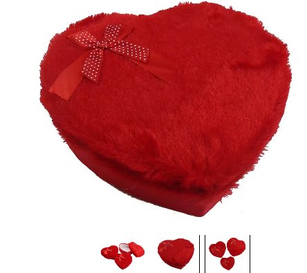 Herzdose mit Plüsch in rot und Schleife, L Herzdose mit Plüsch in rot und Schleife, L
