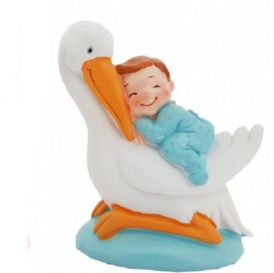 Storch mit Baby Blau