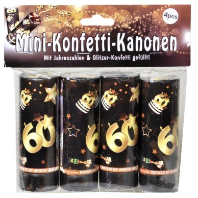 Konfetti Kanonen Zahl 60, schwarz/gold