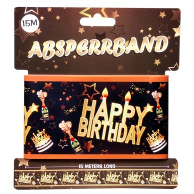 Absperrband Happy Birthday, schwarz/gold