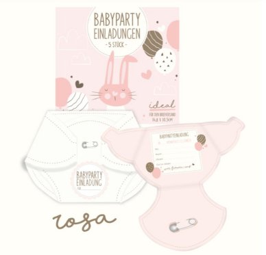 Babyparty Einladungen, 5 Stück - rosa