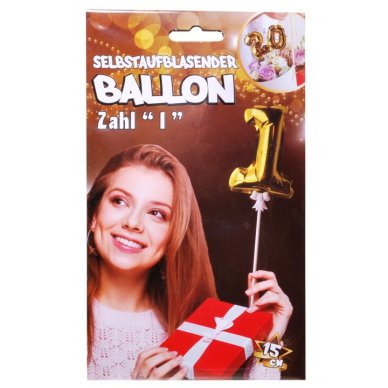 Ballon selbstaufblasend Zahl 1, gold