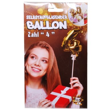 Ballon selbstaufblasend Zahl 4, gold