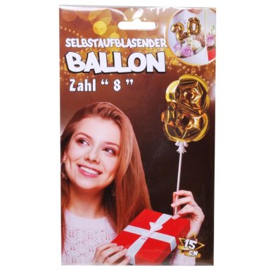 Ballon selbstaufblasend Zahl 8, gold