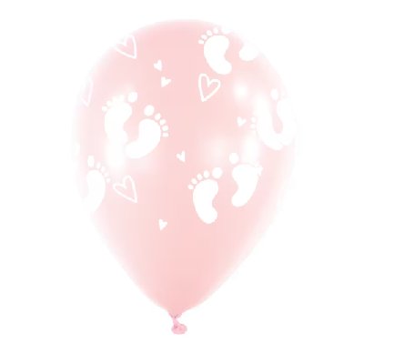 Latexballons in hellrosa mit Babyfüßen