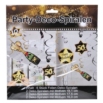 Party-Spirale 50, schwarz/gold, 12-tlg.