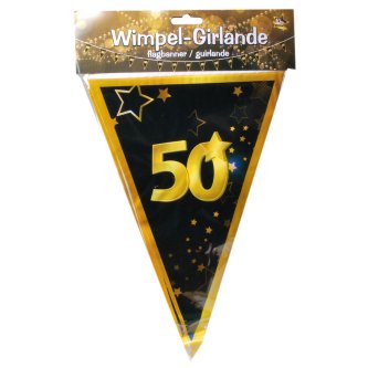 Wimpel Girlande 50, schwarz/gold