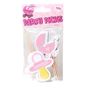 Party-Picks Zur Geburt / rosa, 12 Stück