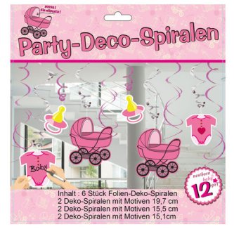 Party-Spiralen Zur Geburt / rosa, 12 tlg.