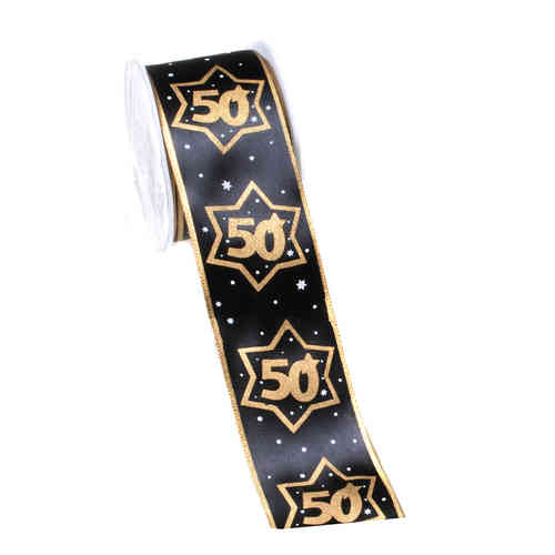 Geschenkband 50, schwarz/gold