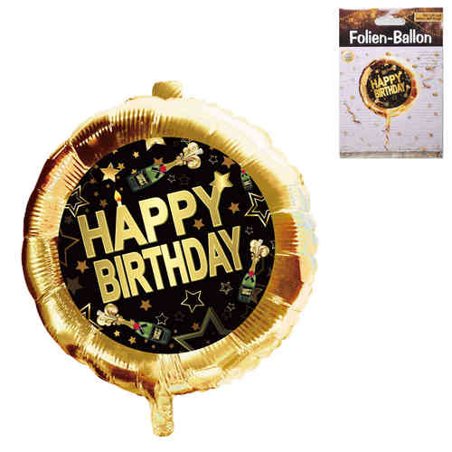 Folien Ballon Happy Birthday, gold/schwarz