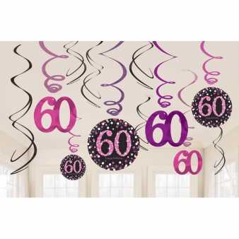 Sparkling Swirl Deko zum 60. Geburtstag, pink