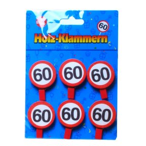 Holz-Klammern zum 60.Geburtstag, 6-tlg.