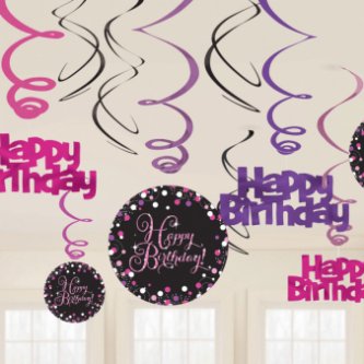 Happy Birthday Girlande, Swirl pink