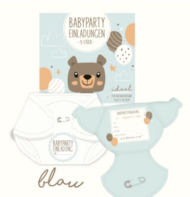 Babyparty Einladungen, 5 Stück - blau