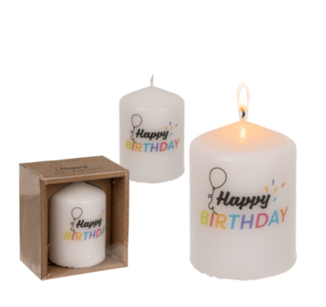 Stumpenkerze Happy Birthday