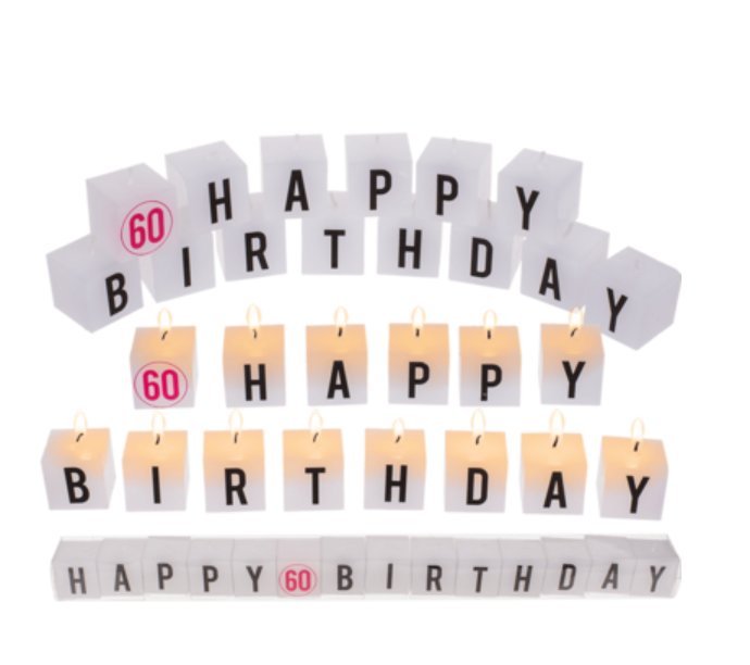 Kerzenblock mit Schrift Happy 60 Birthday