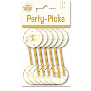 Party Picks Happy Birthday, weiß/gold