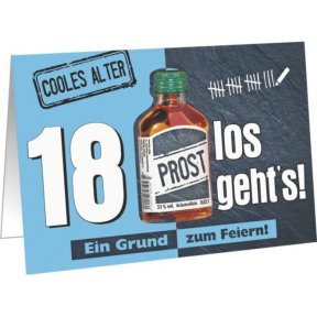 Glückwunschkarte mit Likör zum 18. Geburtstag