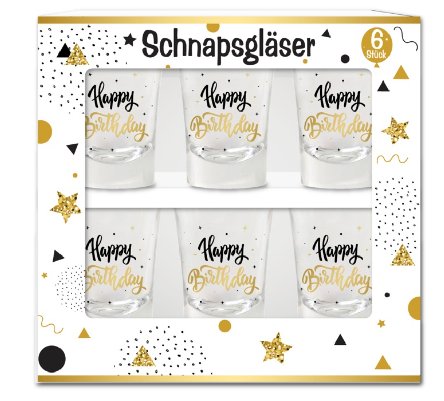 Schnapsgläser Happy Birthday, 6 Stück Schnapsgläser Happy Birthday, 6 Stück