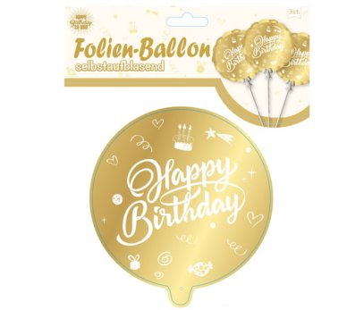 Ballon Happy Birthday,3-tlg.gold