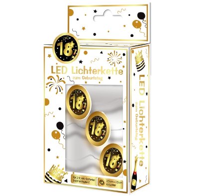 LED Lichterkette mit Zahl 18, schwarz/gold LED Lichterkette mit Zahl 18, schwarz/gold