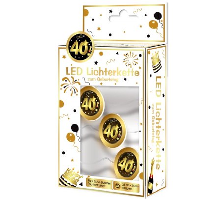 LED Lichterkette mit Zahl 40, schwarz/gold LED Lichterkette mit Zahl 40, schwarz/gold