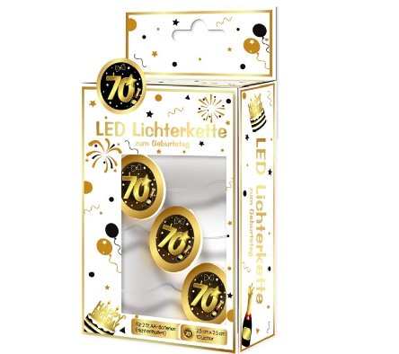 LED Lichterkette mit Zahl 70, schwarz/gold LED Lichterkette mit Zahl 70, schwarz/gold