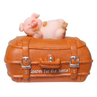 Renten-Spardose Schwein auf Koffer