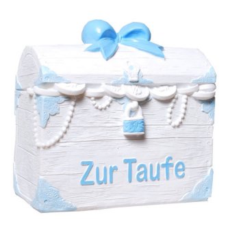 Spardose Truhe Taufe, blau