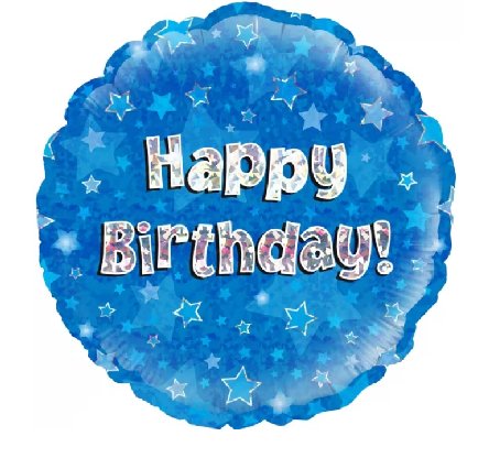 Folienballon HappyBirthday, blau Holo Folienballon HappyBirthday, blau Holo