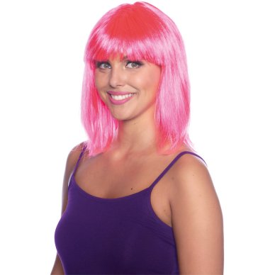 Perücke langer Bob Neonpink