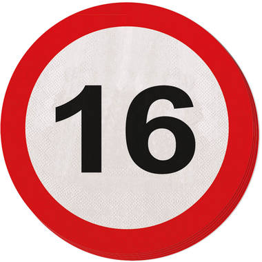 16. Geburtstag Servietten Verkehrsschild