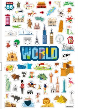	            Sticker Länder World mit Landkarte