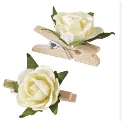 Mini Rosen in creme mit Klammer, 12 Stück