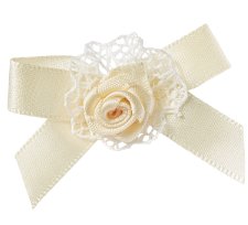 Schleife mit Blüte, 5cm - creme - 15 Stück