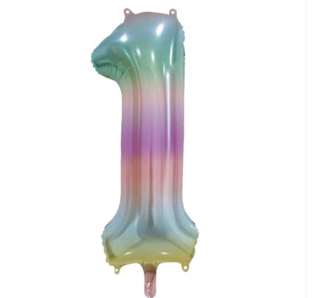 Folienballon Zahl 1 Pastell Regenbogen, 86 cm