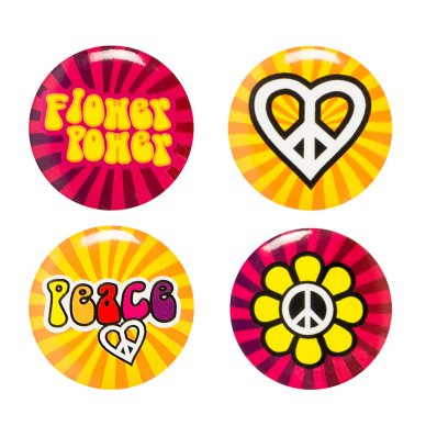 Hippie Ansteckbuttons, 4 Stück