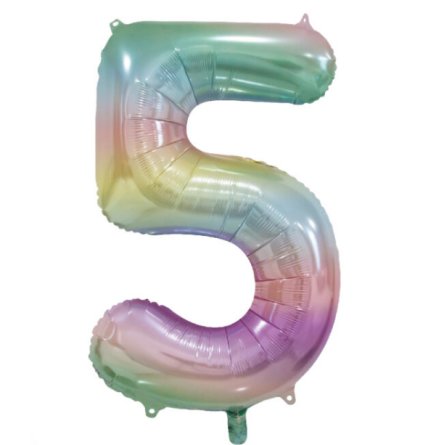 Folienballon Zahl 5 Pastell Regenbogen, 86 cm