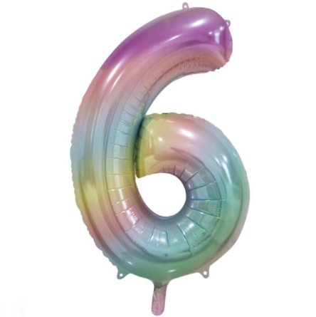 Folienballon Zahl 6 Pastell Regenbogen, 86 cm