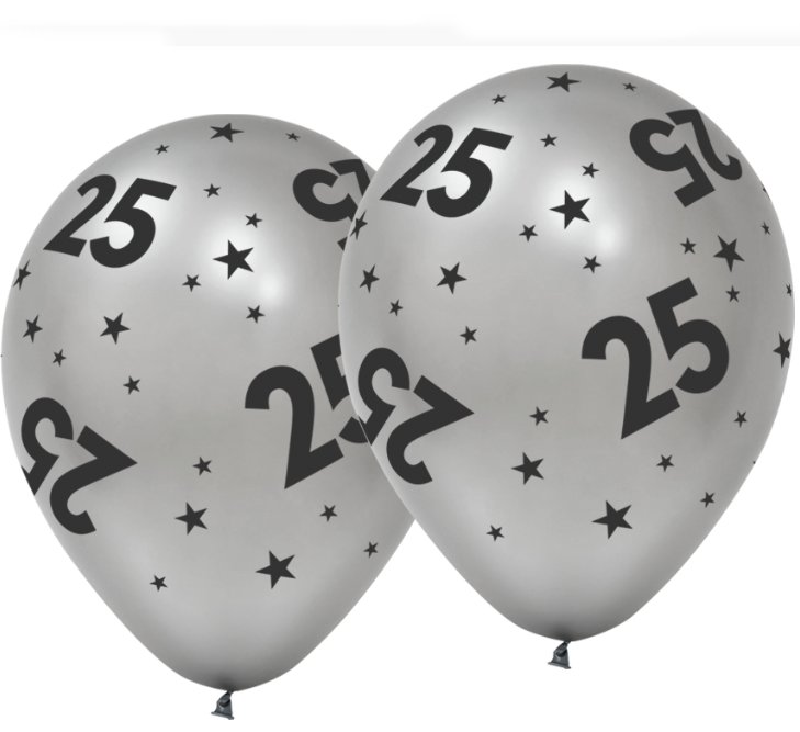 Luftballons silber mit Zahl 25 Luftballons silber mit Zahl 25