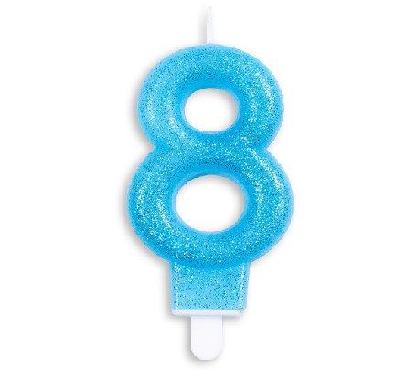 Kerze 8 Jahr Blau Glitter, 7cm Kerze 8 Jahr Blau Glitter, 7cm