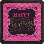 Happy Birthday Teller, pink/schwarz, 8 Stück